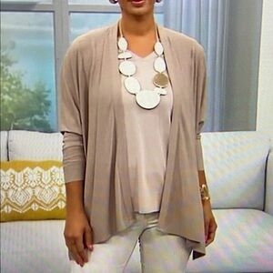 MarlaWynne Luxe Crepe Open Front Unconstructed Cardigan Topper Sand Taupe XS New
